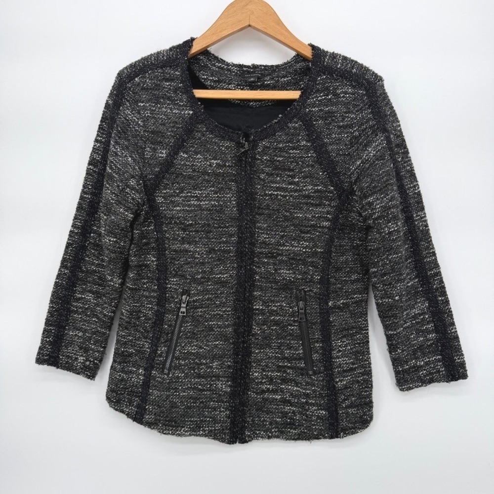 Ann Taylor Tweed Zip‎ Up Lightweight Jacket Sweater Fitted 3/4 Sleeve Size MD